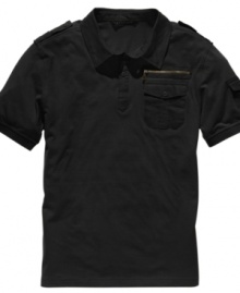 Get some R&R. This Sean John polo shirt features relaxed military styling for the frontlines of comfort.