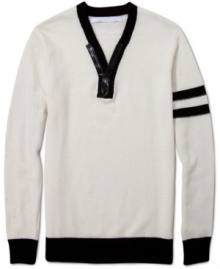 Riding the zip line: Sean John gives the classic V-neck sweater a modern makeover. Riding the zip line: Sean John gives the classic V-neck sweater a modern makeover.