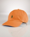 A classic baseball cap in durable cotton chino twill is accented by Ralph Lauren's embroidered pony at the front.