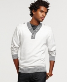With a cool dose of laid-back collegial style, this sweater from Bar III reworks your casual wardrobe the right way. With a cool dose of laid-back collegial style, this sweater from Bar III reworks your casual wardrobe the right way.