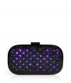 Dotted with flashing LED lights and playfully packaged like a toy, Anya Hindmarchs seasonal Marano Dancer clutch is a dazzling take on this favorite style - Press at corner to activate lights, on/off switch in battery pack concealed in inside zip pocket, comes with a replacement battery - Gunmetal-toned frame with logo clasp, black glitter, inside back wall zippered pocket, black suede interior - Pair with flirty cocktail dresses and jet black heels