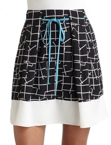 THE LOOKAllover geometric-inspired printCinched pleatingDrawstring tie in frontColorblock hemExposed zipper closureTHE FITAbout 18 from waist to hemTHE MATERIALPolyesterFully linedCARE & ORIGINDry cleanImportedModel shown is 5'10½ (179cm) wearing US size 4. THE LOOKAllover geometric-inspired printCinched pleatingDrawstring tie in frontColorblock hemExposed zipper closureTHE FITAbout 18 from waist to hemTHE MATERIALPolyesterFully linedCARE & ORIGINDry cleanImportedModel shown is 5'10½ (179cm) wearing US size 4.