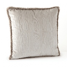 Subtle wood grain pattern is pressed into our rich velvet pillow and stitched with variegated color fringe along four sides, creating a sophisticated decorative accent for a bedside or a sofa. Subtle wood grain pattern is pressed into our rich velvet pillow and stitched with variegated color fringe along four sides, creating a sophisticated decorative accent for a bedside or a sofa.