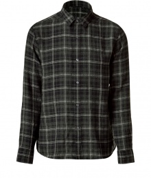 Plaid, plaid, plaid! Proves to be the pattern of the season - Fine shirt from the cool American label Edun - From a wool-viscose blend in trendy plaid in shades of green and black - Slim fit and body-hugging - Small collar - Perfect with jeans or chinos, wear anywhere, anytime Plaid, plaid, plaid! Proves to be the pattern of the season - Fine shirt from the cool American label Edun - From a wool-viscose blend in trendy plaid in shades of green and black - Slim fit and body-hugging - Small collar - Perfect with jeans or chinos, wear anywhere, anytime