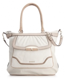 Stylish and sophisticated, this chic look from GUESS will easily add a refined appeal to any ensemble. High-shine goldtone hardware and a travel-ready optional shoulder strap provides the perfect finishing touches. Stylish and sophisticated, this chic look from GUESS will easily add a refined appeal to any ensemble. High-shine goldtone hardware and a travel-ready optional shoulder strap provides the perfect finishing touches.