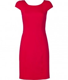 Eye-catching and exquisitely feminine, DKNYs crimson sheath guarantees an elegant polish to your after-hours looks - Rounded neckline, cap sleeves, V-back, hidden back zip - Form-fitting silhouette - Team with metallic accessories and polished statement jewelry