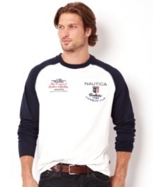 Unwind and relax in this comfortable raglan style t-shirt by Nautica. Unwind and relax in this comfortable raglan style t-shirt by Nautica.