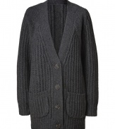 Perfect for layering over trend-favorite leather leggings, By Malene Birgers oversized cardigan is a first choice for cozy cool weather looks - V-neckline, raglan long sleeves, ribbed trim, button-down front, patch pockets - Oversized, easy fit - Team with figure-hugging trousers and sleek flats