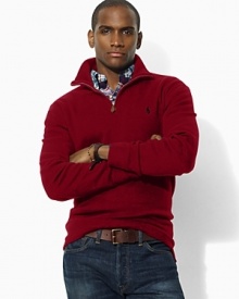An essential long-sleeved half-zip ribbed pullover is designed for ultimate cozy comfort in soft, lightweight cotton fleece. An essential long-sleeved half-zip ribbed pullover is designed for ultimate cozy comfort in soft, lightweight cotton fleece.
