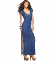 An allover croc print adds a fierce flair to this BCBGMAXAZRIA maxi dress -- thigh-high slits add eye-catching appeal!