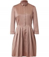 Channel retro-inspired ladylike style in this lavish silk dress from Jil Sander Navy - Small spread collar, three-quarter sleeves, front button half placket, fitted bodice, full pleated swing skirt - Wear with a cropped cardigan, peep-toe pumps, and a satchel