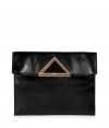 With a retro-inspired design and a rock n roll-inspired edge, this leather Valentino tote makes a stylish statement - Rectangular with triangular gold-tone handle, slim shape, small internal pockets - Pair with a figure-hugging leopard sheath and statement heels