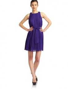 THE LOOKAccordian pleats throughoutSleevelessSelf beltKeyhole back with button closureA-line silhouetteTHE FITAbout 36 from shoulder to hemTHE MATERIALPolyesterFully linedCARE & ORIGINDry cleanImportedModel shown is 5'10 (177cm) wearing US size 4. 