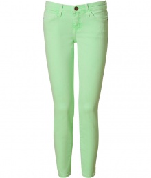 Stylish jeans in fine, bright green cotton stretch blend - The seasons must-have from cult American denim label Current Elliott - On-trend, 7/8 cut crops at ankles - Low rise, ultra-fitted silhouette flatters every curve - Traditional five-pocket style with belt loops, zip fly and button closure - Sexy and chic, easily dressed up or down - Pair with a tank, blazer and wedges, or go for a more casual look with a tunic top or boyfriend cardigan and flat sandals