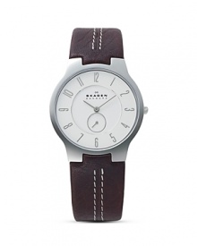 A leather band matched with a stainless steel case brings you the best of both worlds from Skagen.