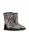 With a wild zebra print and undeniably cozy interior, these haircalf boots from UGG Australia lend comfort and style to your cold weather look - Round toe, black rubber sole, exposed seams, side button detail, contrasting back counter suede panel, cozy shearling lining - Hits above the ankle - Pair with favorite jeans, bright knits, and sporty outerwear