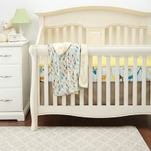 Brightly colored giraffes in blue, brown, orange and yellow parade among tree branches and puffy clouds. The Complete Sheet Set includes the complete sheet, crib skirt, nursery blanket and decorative wall decals.The American Academy of Pediatrics and the U.S. Consumer Product Safety Commission have made recommendations for safe bedding practices for babies. When putting infants under 12 months to sleep, remove pillows, quilts, comforters, and other soft items from the crib. Brightly colored giraffes in blue, brown, orange and yellow parade among tree branches and puffy clouds. The Complete Sheet Set includes the complete sheet, crib skirt, nursery blanket and decorative wall decals.The American Academy of Pediatrics and the U.S. Consumer Product Safety Commission have made recommendations for safe bedding practices for babies. When putting infants under 12 months to sleep, remove pillows, quilts, comforters, and other soft items from the crib.