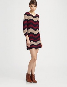 Slightly fitted sweaterdress in a modern zig-zag pattern with three-quarter sleeves and touch of texture. RoundneckThree-quarter sleevesAbout 17 from natural waistFully linedViscoseHand washImportedModel shown is 5'9 (176cm) wearing US size Small.