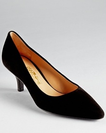 Low but well-heeled, these Salvatore Ferragamo kitten heels pumps showcase classic glamour. Low but well-heeled, these Salvatore Ferragamo kitten heels pumps showcase classic glamour.