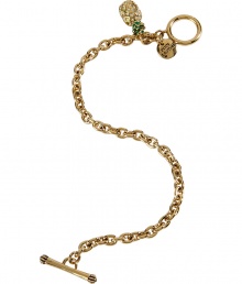 Inject stylish whimsy to any look with this chic and versatile bracelet from Juicy Couture - Crystal embellished pineapple charm with logo detail on an adjustable gold-tone chain with loop and clasp closure - Perfect for casual off-duty glam or early evening cocktails Inject stylish whimsy to any look with this chic and versatile bracelet from Juicy Couture - Crystal embellished pineapple charm with logo detail on an adjustable gold-tone chain with loop and clasp closure - Perfect for casual off-duty glam or early evening cocktails