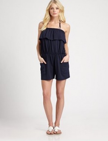 A pretty ruffle top gives this carefree design a romantic, must-have look.Elasticized topFront pockets92% rayon/8% spandexDry cleanImported
