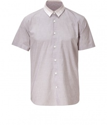 Amp up your casual look with this understated yet stylish button down from Marc Jacobs - Contrasting spread collar, front button placket, short sleeves, micro-stripe print - Style with slim trousers, a blazer, and oxfords