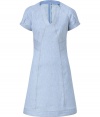 Work a sartorial edge into your spring favorite dresses and opt for Derek Lams light denim dress - Modern V-neckline, puffed raglan cap sleeves, contoured seaming, hidden back zip - Tailored fit, A-line silhouette - Wear with fun flats and a statement leather satchel