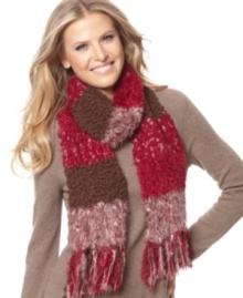 Block out the cold with this textural scarf by Cejon in a warm, fuzzy knit. Block out the cold with this textural scarf by Cejon in a warm, fuzzy knit.