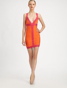 Sexy, snug, and vibrantly hued, accented by bold contrast trim.Plunging V necklineSleevelessV backBack zipAbout 20 from natural waist90% rayon/9% nylon/1% spandexDry cleanImportedModel shown is 5'9 (175cm) wearing US size Small. Sexy, snug, and vibrantly hued, accented by bold contrast trim.Plunging V necklineSleevelessV backBack zipAbout 20 from natural waist90% rayon/9% nylon/1% spandexDry cleanImportedModel shown is 5'9 (175cm) wearing US size Small.