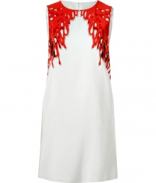 Work a graphic punch into your warm weather frocks with Tibis flame-like printed silk shift - Round neckline, sleeveless, hidden back zip - Loosely tailored fit - Wear with bright leather accessories