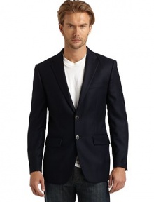 THE LOOKTextured designNotch lapelLong button cuff sleevesTwo-button front closure Chest welt pocketSeam detailsFront flap pocketsBack double vented hemTHE FITAbout 30 from shoulder to hemTHE MATERIALWoolFully linedCARE & ORIGINDry cleanMade in USA of Italian fabricThis item was originally available for purchase at Saks Fifth Avenue OFF 5TH stores. THE LOOKTextured designNotch lapelLong button cuff sleevesTwo-button front closure Chest welt pocketSeam detailsFront flap pocketsBack double vented hemTHE FITAbout 30 from shoulder to hemTHE MATERIALWoolFully linedCARE & ORIGINDry cleanMade in USA of Italian fabricThis item was originally available for purchase at Saks Fifth Avenue OFF 5TH stores.