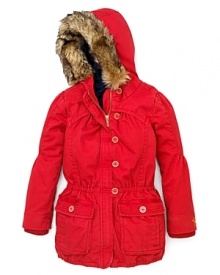 Juicy Couture Girls' Faux Fur Trim Patch Pocket Parka - Sizes 2-6 Juicy Couture Girls' Faux Fur Trim Patch Pocket Parka - Sizes 2-6