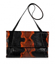Invest in multi-season sophistication with Nancy Gonzalezs sleek fold-over python clutch, an ultra luxurious choice in cool onyx and pumpkin - Fold-over with hidden magnetic snaps and zippered pocket underneath, back slit pocket with magnetic closure, inside zippered back wall pocket, cinnamon suede lining, removable shoulder strap - Carry as a finish to chic day and evening looks alike Invest in multi-season sophistication with Nancy Gonzalezs sleek fold-over python clutch, an ultra luxurious choice in cool onyx and pumpkin - Fold-over with hidden magnetic snaps and zippered pocket underneath, back slit pocket with magnetic closure, inside zippered back wall pocket, cinnamon suede lining, removable shoulder strap - Carry as a finish to chic day and evening looks alike