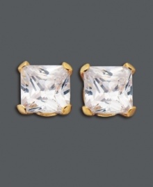 Infuse your look with classic sparkle. Square-cut cubic zirconias (1-1/3 ct. t.w.) in a 14k gold post setting add instant glamour to your look. Approximate diameter: 1/8 inch. Infuse your look with classic sparkle. Square-cut cubic zirconias (1-1/3 ct. t.w.) in a 14k gold post setting add instant glamour to your look. Approximate diameter: 1/8 inch.