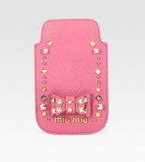Studs, rhinestones and a sweet bow adds interest to this leather iPhone® cover.Embellished leather3W X 5H X ¼DMade in ItalyPlease note: iPhone® not included.