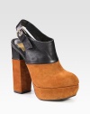 Rich, buttery suede with contrasting leather trim and an adjustable slingback strap. Self-covered heel, 5 (125mm)Self-covered platform, 2 (50mm)Compares to a 3 heel (75mm)Suede and leather upperLeather lining and solePadded insoleImportedOUR FIT MODEL RECOMMENDS ordering true size. 