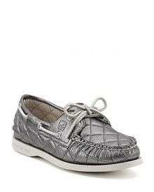 Metallic leather gets a quilted treatment on a classic pair of boat shoes from Sperry Top-Sider.