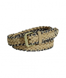 Stylish belt in supple, woven sand suede - Tipped in navy and cream cotton for a chic contrast - Gold-tone, single prong rectangular buckle - Classic, medium-width style - Sporty and on-trend, adds casual polish to any number of looks - Pair with jeans, chinos or dressier shorts Stylish belt in supple, woven sand suede - Tipped in navy and cream cotton for a chic contrast - Gold-tone, single prong rectangular buckle - Classic, medium-width style - Sporty and on-trend, adds casual polish to any number of looks - Pair with jeans, chinos or dressier shorts