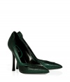 Work a note of high-octane attitude into your outfit with Edmundo Castillos emerald and black pointy toe mesh pumps - Pointed toe, asymmetrical topline, cut-out detail, softly flared stiletto heel - Pair with Little Black Dresses and just as edgy accessories