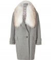 Channel vampy Great Gatsby-era style in this luxe fur-trimmed car coat from Emilio Pucci - Large fur collar, single button closure, large patch pockets, belted cuffs, oversized silhouette - Style with a figure-hugging frock or an elevated jeans-and-tee ensemble