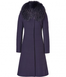Work a luxurious note into your elegant outerwear wardrobe with Alberta Ferrettis rich purple fur-trimmed wool coat - Removable tonal fur collar, hidden front snaps, allover tiered seaming - Flared silhouette, tailored fit - Team with jet black separates and a finish of shimmering accessories Work a luxurious note into your elegant outerwear wardrobe with Alberta Ferrettis rich purple fur-trimmed wool coat - Removable tonal fur collar, hidden front snaps, allover tiered seaming - Flared silhouette, tailored fit - Team with jet black separates and a finish of shimmering accessories