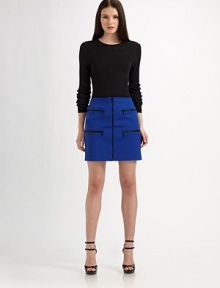 Bold zippers give a simple, stretchy skirt a modern edge.Bandless waistFront and back dartsContrast front zipperFour front zip pocketsSmooth backFully linedAbout 16 long97% cotton/3% spandexDry cleanImported Model shown is 5'10 (177cm) wearing US size 4. Bold zippers give a simple, stretchy skirt a modern edge.Bandless waistFront and back dartsContrast front zipperFour front zip pocketsSmooth backFully linedAbout 16 long97% cotton/3% spandexDry cleanImported Model shown is 5'10 (177cm) wearing US size 4.