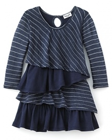 Cascading tiers alternating glitter stripes and solids add frilly fun to this cute cotton dress from Splendid. Cascading tiers alternating glitter stripes and solids add frilly fun to this cute cotton dress from Splendid.