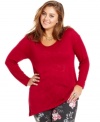 Finish your fave casual looks with Soprano's long sleeve plus size top, accented by an asymmetrical hem.