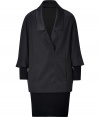 Timeless classic styling gets an ultra modern remix in Jil Sanders blazer-style navy stretch wool dress, perfect for making a sleek minimalist statement - Notched collar, fine ribbed detailing, relaxed fit on top, fitted sleeves and skirt - Pair with edgy pumps and a statement handbag