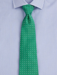 An allover polka-dot pattern adds whimsical flair to the exquisite tie, expertly crafted in Italy for a refined finish in luxe silk twill. Silk Dry clean Made in Italy An allover polka-dot pattern adds whimsical flair to the exquisite tie, expertly crafted in Italy for a refined finish in luxe silk twill. Silk Dry clean Made in Italy