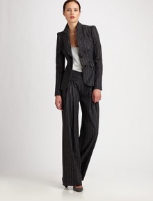 Soft melange wool in a sharp, pinstriped pattern, tailored with a unique criss-cross waistband.Criss-cross waistbandFront pleatsConcealed side zipFully linedInseam, about 3588% wool/8% polyamide/3% cashmere/1% elastaneDry cleanMade in Italy of imported fabricModel shown is 5'10½ (177cm) wearing US size 4. 