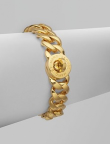 A sleek chain link style a logo engraved turn-lock closure. Plated brassTurn-lock closureLength, about 7½ Width, about ½Imported A sleek chain link style a logo engraved turn-lock closure. Plated brassTurn-lock closureLength, about 7½ Width, about ½Imported