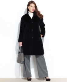A stylish walker adds polish to any ensemble, while the wool and alpaca blend adds extra warmth to this plus size topper from Jones New York! A stylish walker adds polish to any ensemble, while the wool and alpaca blend adds extra warmth to this plus size topper from Jones New York!