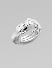 Unfold this unique style to find an enamel surprise under the hands. Sterling silver Hands swing open Width, about 1 Made in Italy 